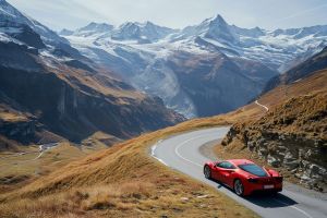 road trip en voiture de sport dans les alpes suisses : conduite de luxe